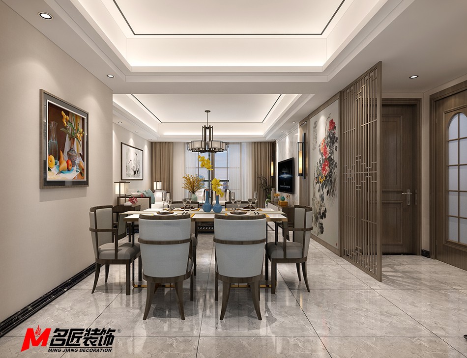 新中式风格室内装修设计效果图-佛山中海寰宇三居123平米